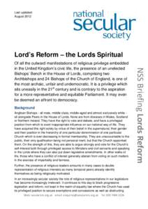 Last updated: August 2012 Lord’s Reform – the Lords Spiritual  Background