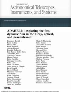 ADAHELI+: exploring the fast, dynamic Sun in the x-ray, optical, and near-infrared Francesco Berrilli Paolo Soffitta Marco Velli