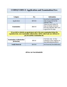 COHN/COHN-S Application and Examination Fees  Category Fee