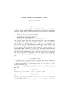 SMALL NORMS IN QUADRATIC FIELDS FRANZ LEMMERMEYER 1. Introduction The computation of units in algebraic number fields usually is a rather hard task. Therefore, families of number fields with an explicitly given system of