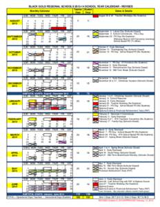 BLACK GOLD REGIONAL SCHOOLS[removed]SCHOOL YEAR CALENDAR - REVISED Teacher Days Monthly Calendar SUN