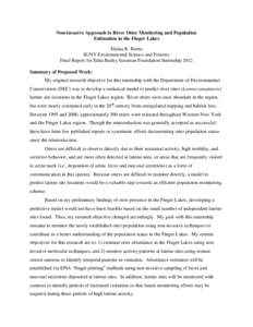 Non-invasive Approach to River Otter Monitoring and Population Estimation in the Finger Lakes Elaina K. Burns SUNY Environmental Science and Forestry Final Report for Edna Bailey Sussman Foundation Internship 2012 Summar