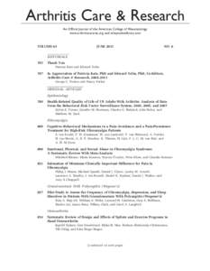Arthritis Care & Research An Official Journal of the American College of Rheumatology www.arthritiscareres.org and wileyonlinelibrary.com VOLUME 63