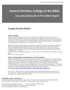 2013 Annual Security & Fire Safety Report Page 1  Central Christian College of the Bible 2013 Annual Security & Fire Safety Report  Campus Security Policies