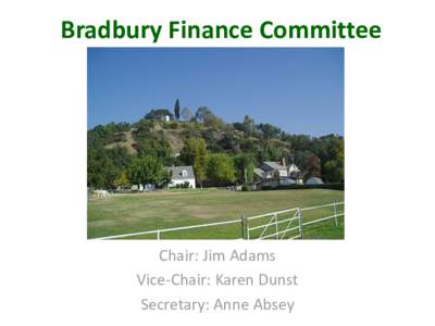 Bradbury Finance Committee  Chair: Jim Adams Vice-Chair: Karen Dunst Secretary: Anne Absey
