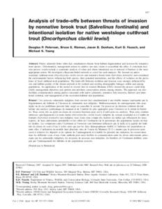 Analysis of trade-offs between threats of invasion by nonnative brook trout (Salvelinus fontinalis) and intentional isolation for native westslope cutthroat trout (Oncorhynchus clarkii lewisi)