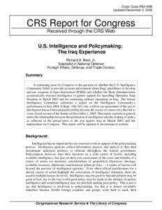 U.S. Intelligence and Policymaking: The Iraq Experience