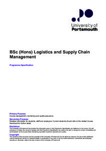 BSc (Hons) Logistics                                and Transportation