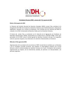     Actividades Diirectora INDH H‐ semana deel 17 de agostto de 2015    Martess 18 de agostto de 2015 