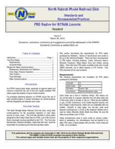 North Raleigh Model Railroad Club Standards and Recommended Practices FRS Radios for NTRAK Layouts Standard