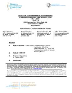 Board of Chiropractic Examiners - Notice of Teleconference Board Meeting