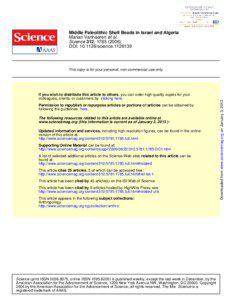 Middle Paleolithic Shell Beads in Israel and Algeria Marian Vanhaeren et al. Science 312, [removed]);