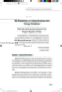 Part III Administrative Regulations on Environmental Protection  III. Regulations on Urban Drainage and Sewage Treatment Order No. 641 of the State Council of the People’s Republic of China