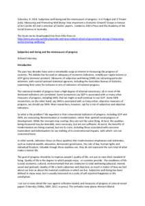 Eckersley, R[removed]Subjective well-being and the mismeasure of progress. In A Podger and D Trewin (eds). Measuring and Promoting Well-Being: How Important is Economic Growth? Essays in honour of Ian Castles AO and a sel