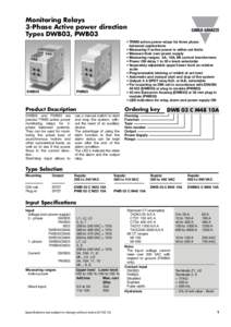 Monitoring Relays 3-Phase Active power direction Types DWB03, PWB03 DWB03