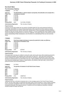 Summary of ARC Future Fellowships Proposals for Funding to Commence inNew South Wales The University of Sydney FT0992302