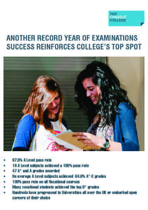 ANOTHER RECORD YEAR OF EXAMINATIONS SUCCESS REINFORCES COLLEGE’S TOP SPOT •	 •	 •