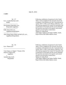 July 01, 2014 CASES No. 137 In re: Coudert Brothers LLP, Debtor.