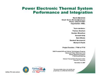 Heat transfer / Energy in the United States / FreedomCAR and Vehicle Technologies / Chemical engineering / Heat sink / Spacecraft thermal control / Insulated gate bipolar transistor / National Renewable Energy Laboratory / Reliability engineering / Technology / Engineering / Passive fire protection