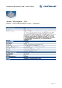 Hirschmann Automation and Control GmbH  Längen-/ Winkelgeber LWG Electronic Control Systems:Sensoren:Längen- / Winkelgeber  Produktbeschreibung