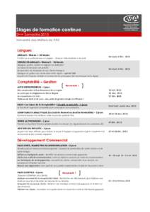 Stages tages de formation continue 2ème Semestre 2015 Université des Métiers de PAU  Langues