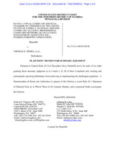 Case 3:12-cv[removed]MCR-CJK Document 62 Filed[removed]Page 1 of 2  UNITED STATES DISTRICT COURT FOR THE NORTHERN DISTRICT OF FLORIDA PENSACOLA DIVISION BAYOU LAWN & LANDSCAPE SERVICES,