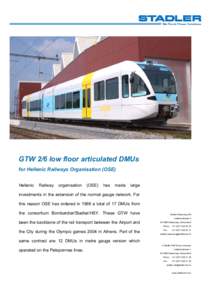 GTW 2/6 low floor articulated DMUs for Hellenic Railways Organisation (OSE) Hellenic Railway