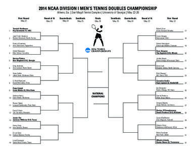 2014 NCAA DIVISION I MEN’S TENNIS DOUBLES CHAMPIONSHIP Athens, Ga. | Dan Magill Tennis Complex | University of Georgia | May[removed]First Round May 22