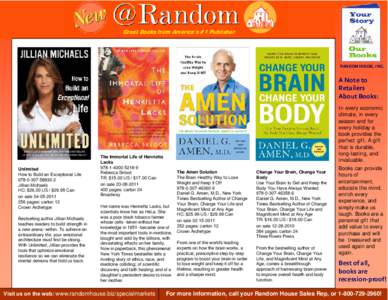 Great Books from America’s #1 Publisher  RANDOM HOUSE, INC. A Note to  Retailers
