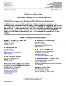 Division of Professions Bureau of Education & Testing Continuing Education Correspondence 1940 North Monroe Street Tallahassee, Florida[removed]Phone: [removed] • Fax: [removed]