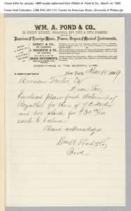 Cover letter for January 1889 royalty statement from William A. Pond & Co., March 14, 1889 Foster Hall Collection, CAM.FHC[removed], Center for American Music, University of Pittsburgh. 