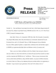 Press RELEASE FOR IMMEDIATE RELEASE Public Affairs Office Commander, U.S. Fleet Forces Command