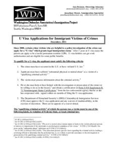 Ann Benson, Directing Attorney [removed[removed]2538 Jonathan Moore, Immigration Specialist [removed[removed]4321, X104  Washington Defender Association’s Immigration Project