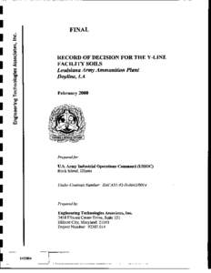 Record of Decision (February[removed]for Y-Line Facility Soils at Louisiana Army Ammunition Plant in Doyline, Louisiana