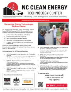 Advancing Clean Energy for a Sustainable Economy  Formerly the NC Solar Center TRAINING PROGRAM | w ww.nccleant ech.ncsu .ed u