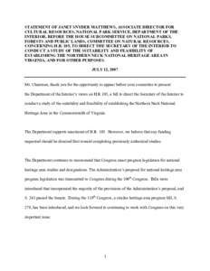 National Heritage Area / Historic preservation / National Park Service / Westmoreland State Park / Menokin / Designated landmark / National parks of Canada / Stratford Hall / Consolidated Natural Resources Act / Virginia / Northern Neck / States of the United States