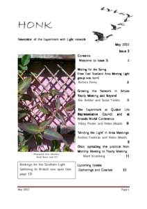 HONK Newsletter of the Experiment with Light network May 2012 Issue 3 Contents: Welcome to Issue 3!