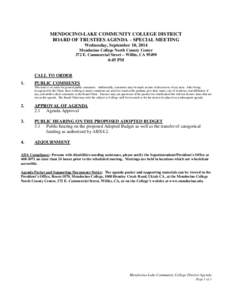 Mendocino College / Agenda / Public comment / Willits /  California / Politics / Meetings / Parliamentary procedure / California Community Colleges System