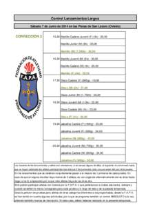 Control Lanzamientos Largos Sábado 7 de Junio de 2014 en las Pistas de San Lázaro (Oviedo) CORRECCIÓN 2  15,30 Martillo Cadete-Juvenil (F) (3k) - 20,00