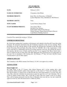 CITY OF HAMILTON COMMITTEE MINUTES DATE:  February 8, 2011