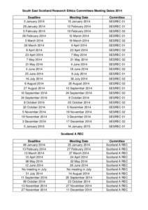 South East Scotland Research Ethics Committees Meeting Dates 2014 Deadline 3 January 2014 Meeting Date 15 January 2014
