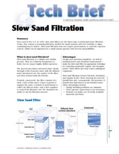 A NATIONAL DRINKING WATER CLEARINGHOUSE FACT SHEET  Slow Sand Filtration Summary First used in the U.S. in 1872, slow sand filters are the oldest type of municipal water filtration. Today, they remain a promising filtrat