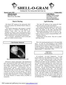 SHELL-O-GRAM Published By The Jacksonville Shell Club, Inc. March-April, 1999 Editorial Board:  Volume 40(2)