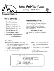 New Publications January – March 2002 ROCKY MOUNTAIN Research Station