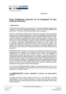 POSITION PAPER 18 May 2007 DRAFT COMMISSION  GUIDELINES ON THE ASSESSMENT OF NONHORIZONTAL MERGERS