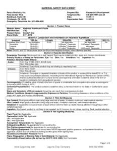 GoldArt Fire Clay Material Safety Data Sheet