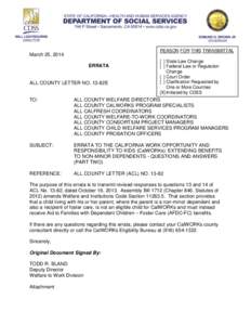 REASON FOR THIS TRANSMITTAL  March 25, 2014 ERRATA  ALL COUNTY LETTER NO. 13-82E