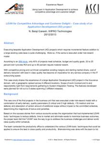 Experience Report Using Lean in Application Development to achieve competitive advantage and customer delight LEAN for Competitive Advantage and Customer Delight – Case study of an Application De