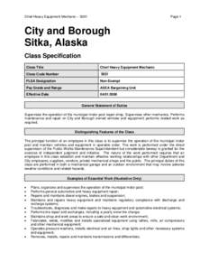 Chief Heavy Equipment Mechanic – 5051  Page 1 City and Borough Sitka, Alaska