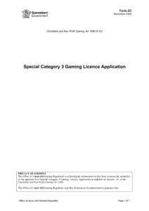 Special Category 3 Gaming Licence Application